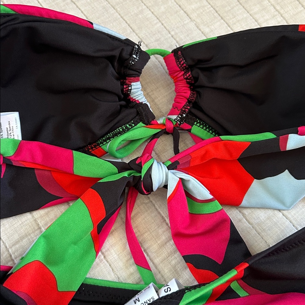 NWT Anthropologie Sanctuary Bandeau black green floral high waist Bikini Set M - Picture 8 of 12
